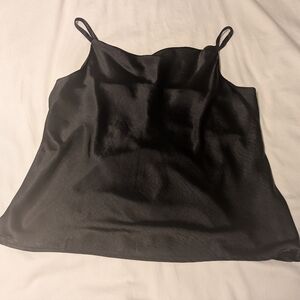 Black Silky Cowl Neck Tank Top